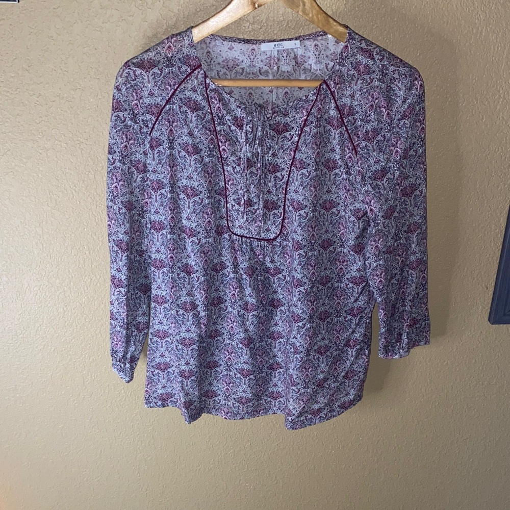 Elegant Women's Floral Blouse - Purple and White